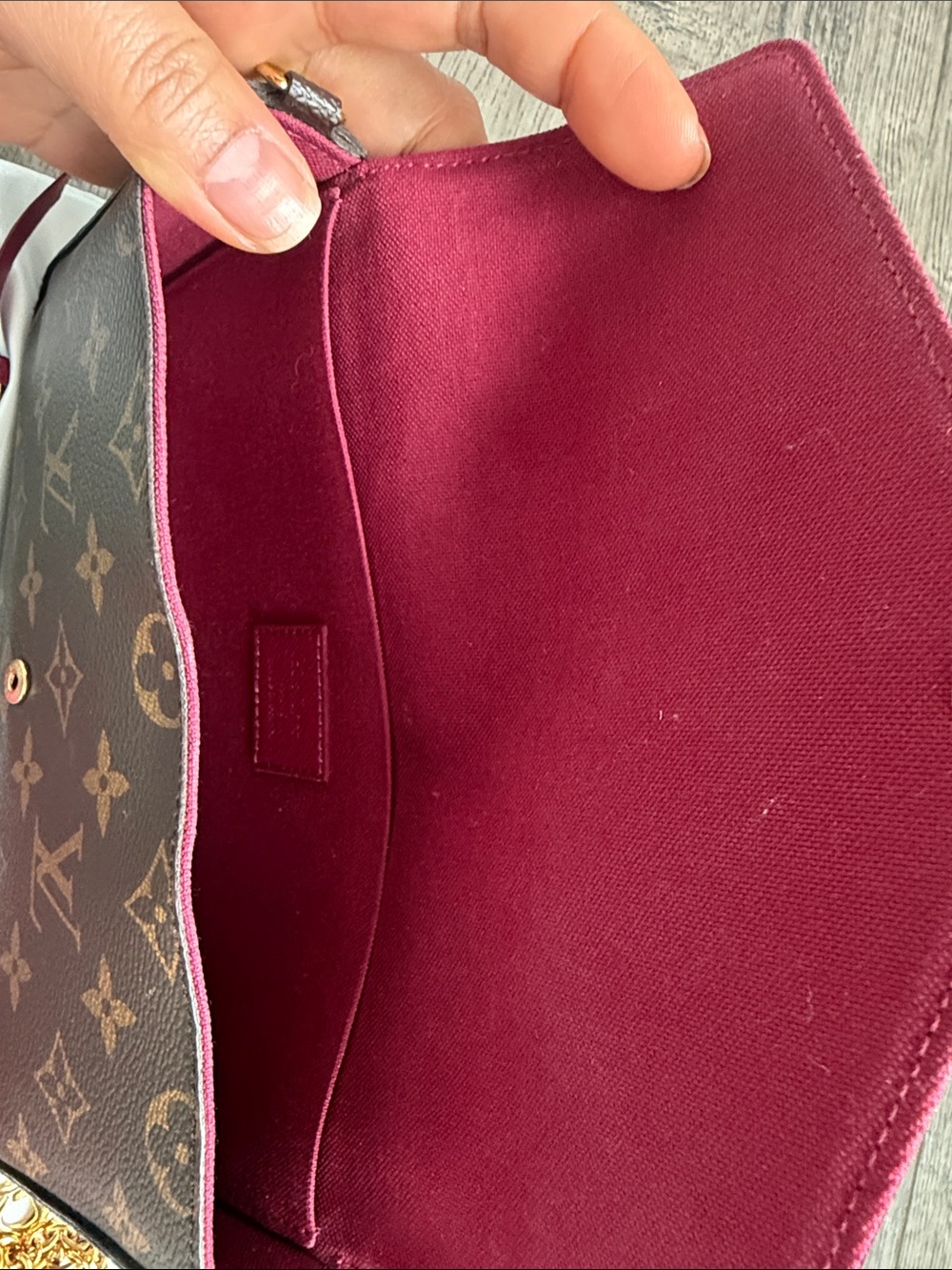 Louis Vuitton Monogram Wallet Trio with Fuchsia Cardholder & Gold Chain - Picture 5 of 5